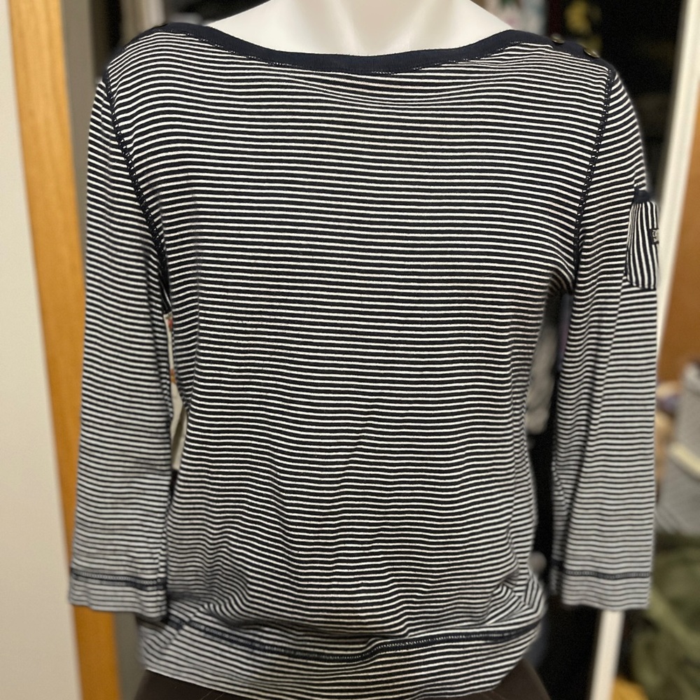 Ralph Lauren Striped Button-Shoulder Top Size Large Navy and white stripe - Picture 4 of 6